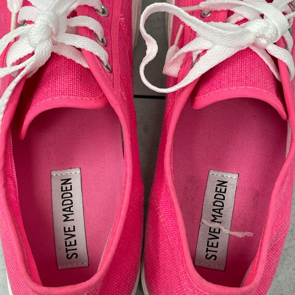 Steve Madden Emmi Canvas Platform Sneakers Shoes Womens Size 10M Bright Pink - Picture 7 of 10